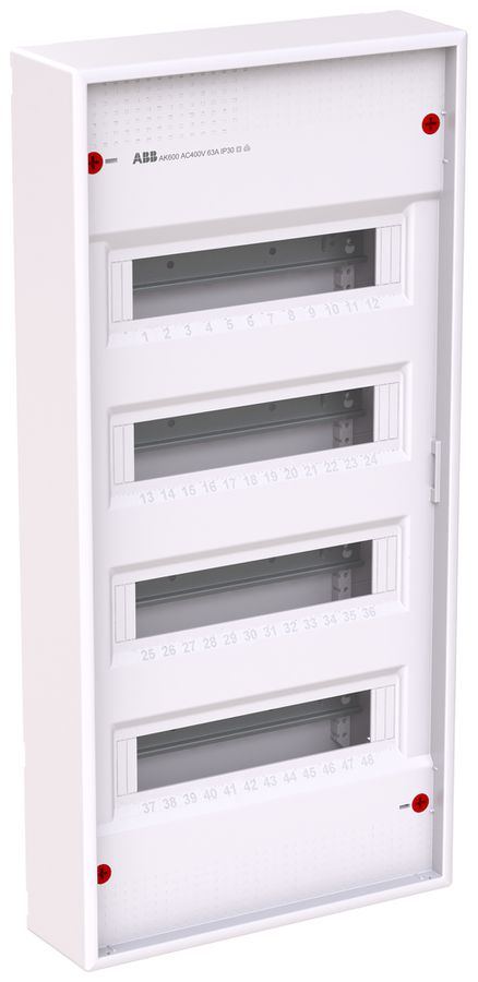 Distributore AP ABB AK648N4, 4 file, 48UM, 703×339×99mm, bianco