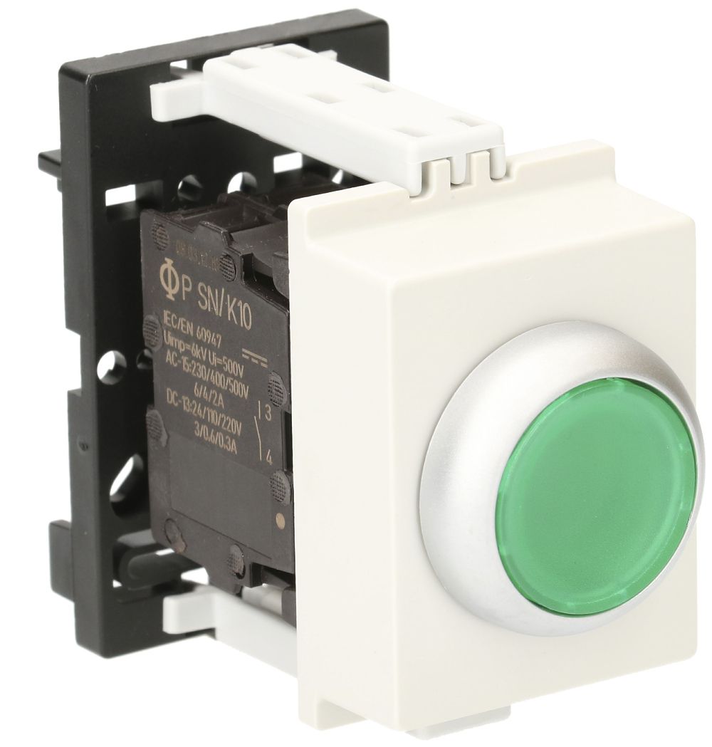REG-Leuchttaster K&N, 24VAC/DC, 1S 6A, 2TE, Kalotte grün