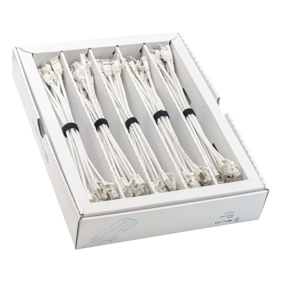 SLIM Patchkabel: 25cm, weiss, 50-Pack Cat.6A, U/FTP, LSOH, Klinke unbrechbar