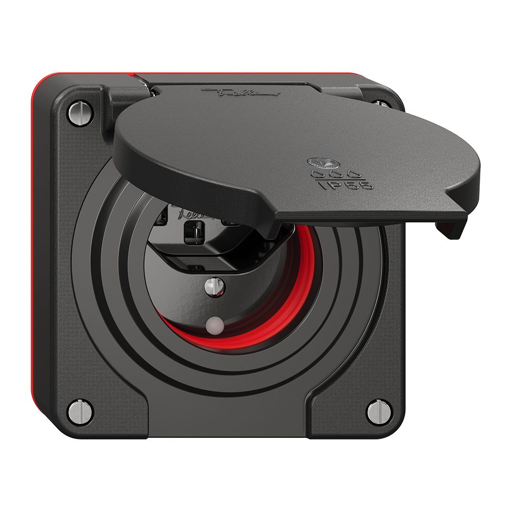 Steckdose NEVO N.CO 1×T23, IP55 gemäss SN 441011, m.roter Dichtung, m.LED, sz