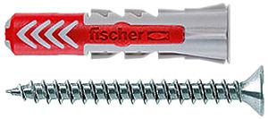 Universaldübel Fischer DUOPOWER S 6×30mm mit Schraube 4.5×40mm Nylon grau/rot
