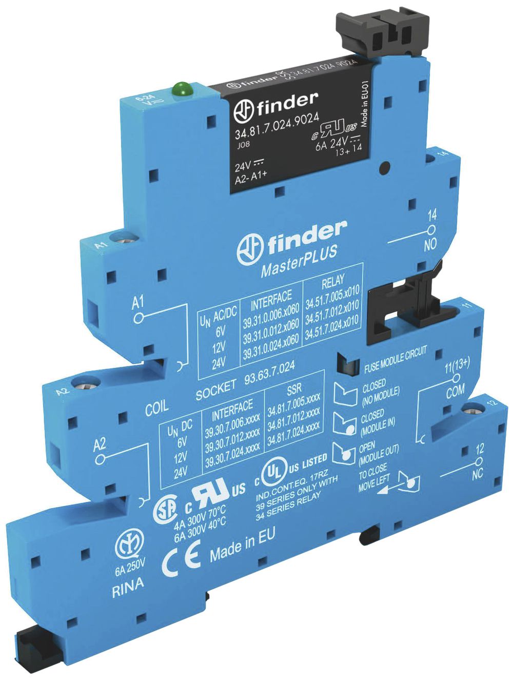 REG-Koppelrelais Finder MasterPLUS, 24VDC, 1S 6A, Schraubanschluss