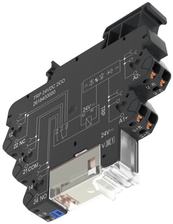 Interface relais WM TRP 24VDC LED vert 2C 250VAC 8A, PUSH IN