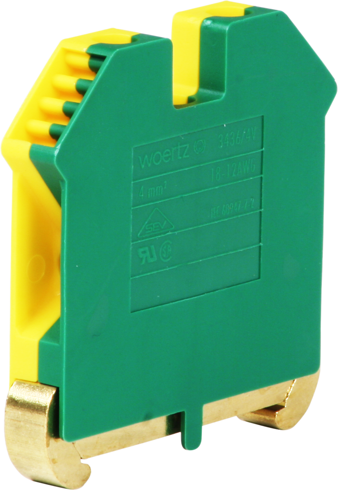 Borne de terre joignable Woertz 1.5…4mm² vis 2×1 rail DIN 35mm vert/jaune