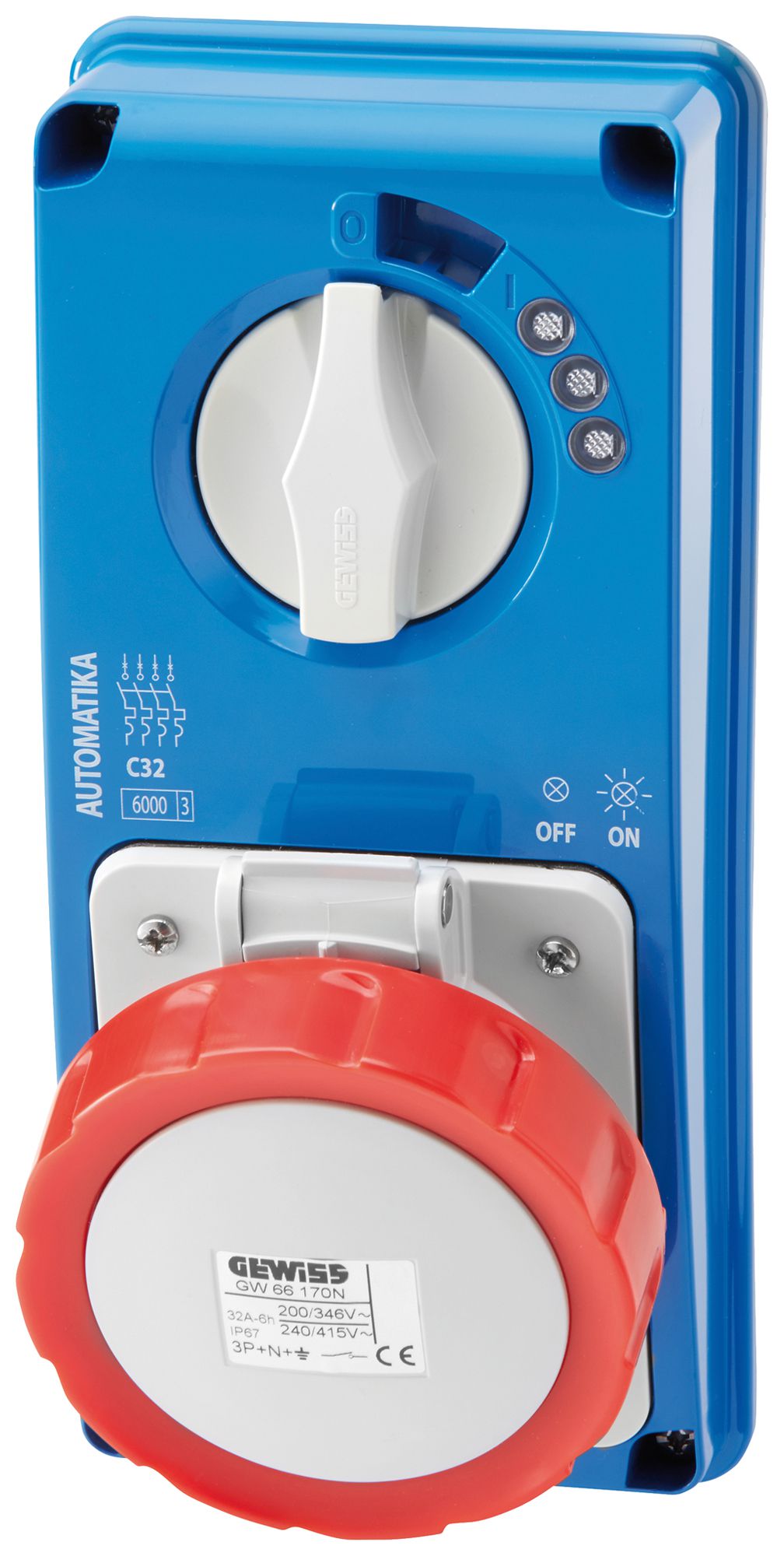 Presa CEE AP Gewiss IB 4P 32A 380…415V ro 6h bloccaggio meccanic.automatica IP67