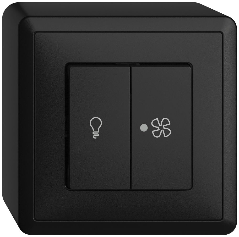 Interruttore AP per luce e ventilaz. EDIZIOdue nero LED giallo