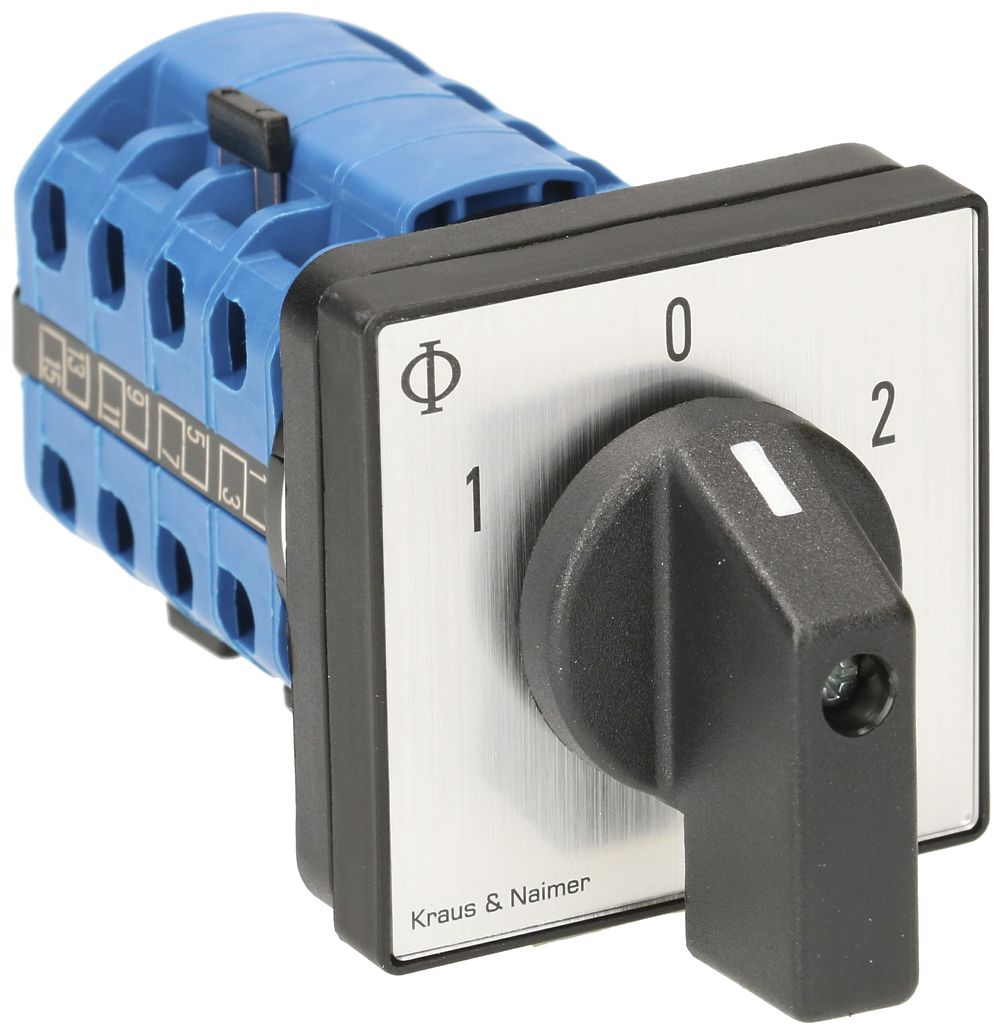 EB-Drehschalter K&N, 20A/690V 3L, Griff sz, 48×48mm, Ø6mm, "1-0-2"