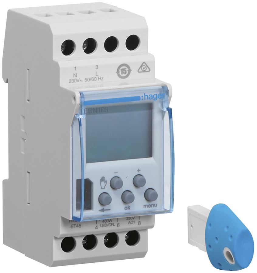 Schaltuhr Hager digital multifunktional 1 Kanal Bluetooth-Programmierschlüssel