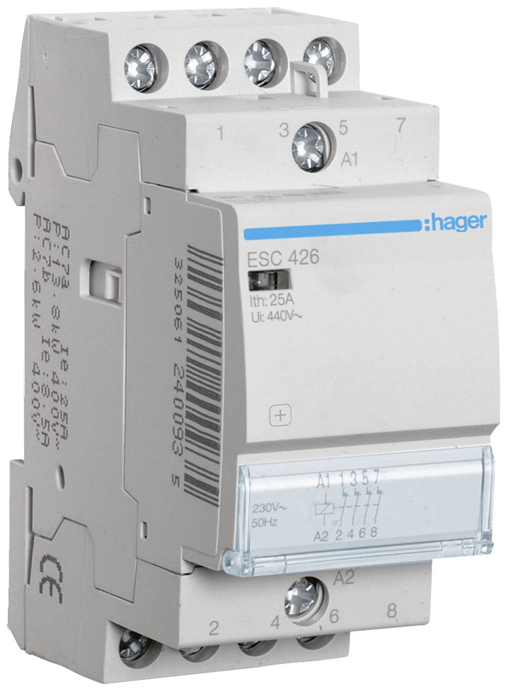 REG-Schütz Hager 230VAC 0 Schliesser 4 Öffner 25A 2TE