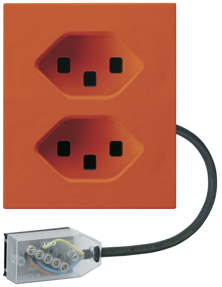 Prise INC 2×type 23 Hager FLF pour câble plat Technofil L3 orange