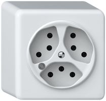 AP-Steckdose origin 3×Typ 13 bel.grün 10A 230V 88×88×54mm weiss