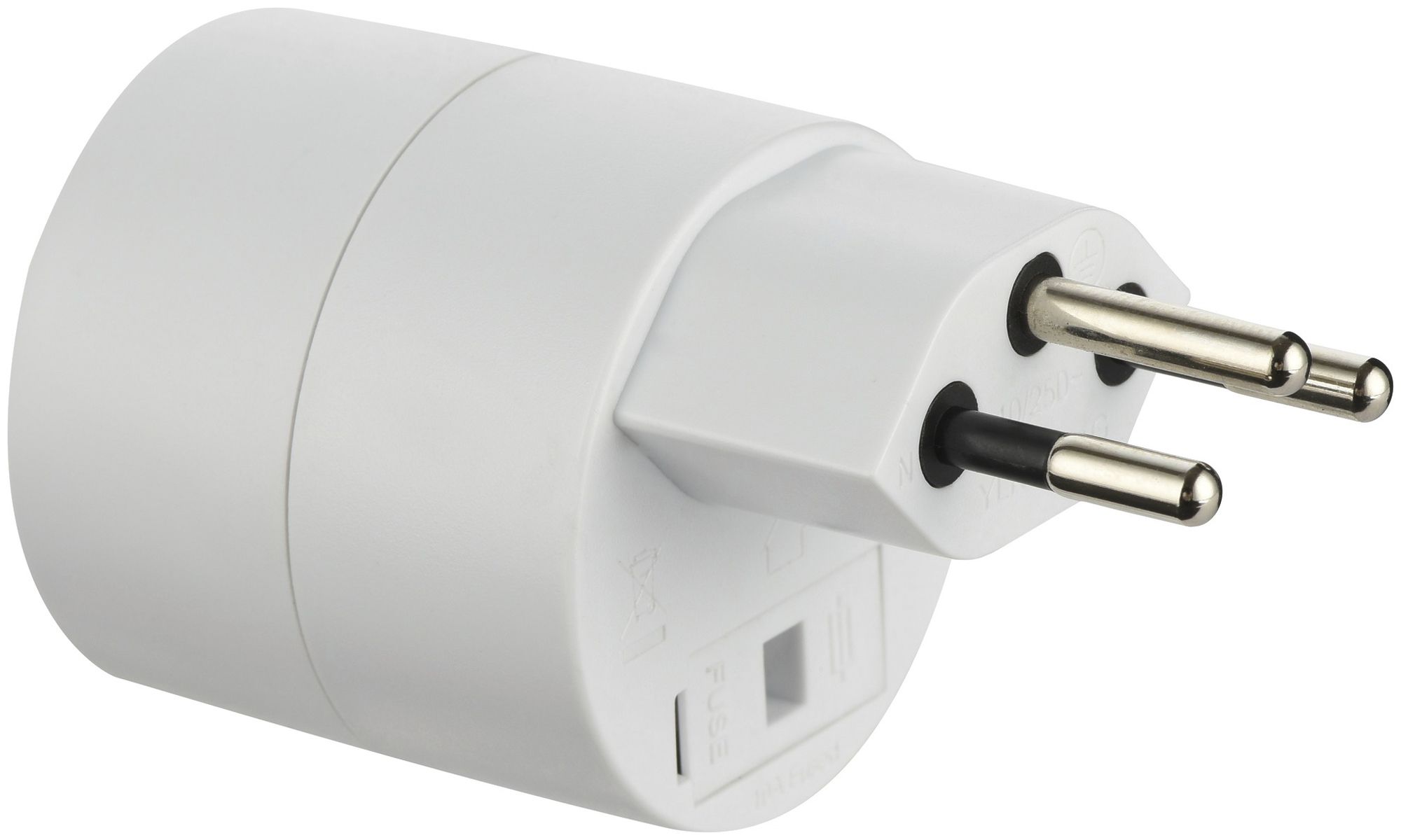 Reiseadapter NO BLOCK Eingang: SCHUKO, Ausgang: T12, Sicherung 10A, ws