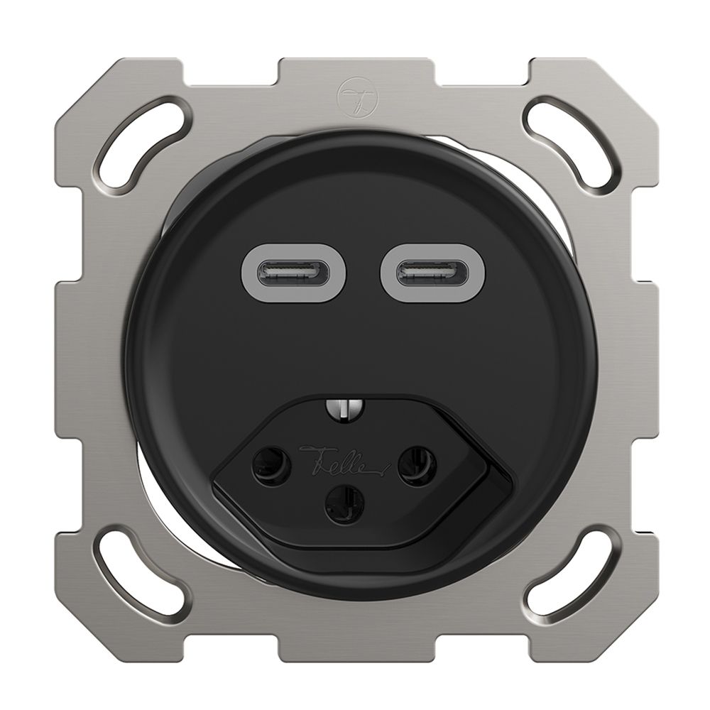 UP-Steckdose USB 2×Typ C + Typ 13 Feller STANDARDdue QM 230V 3000mA schwarz