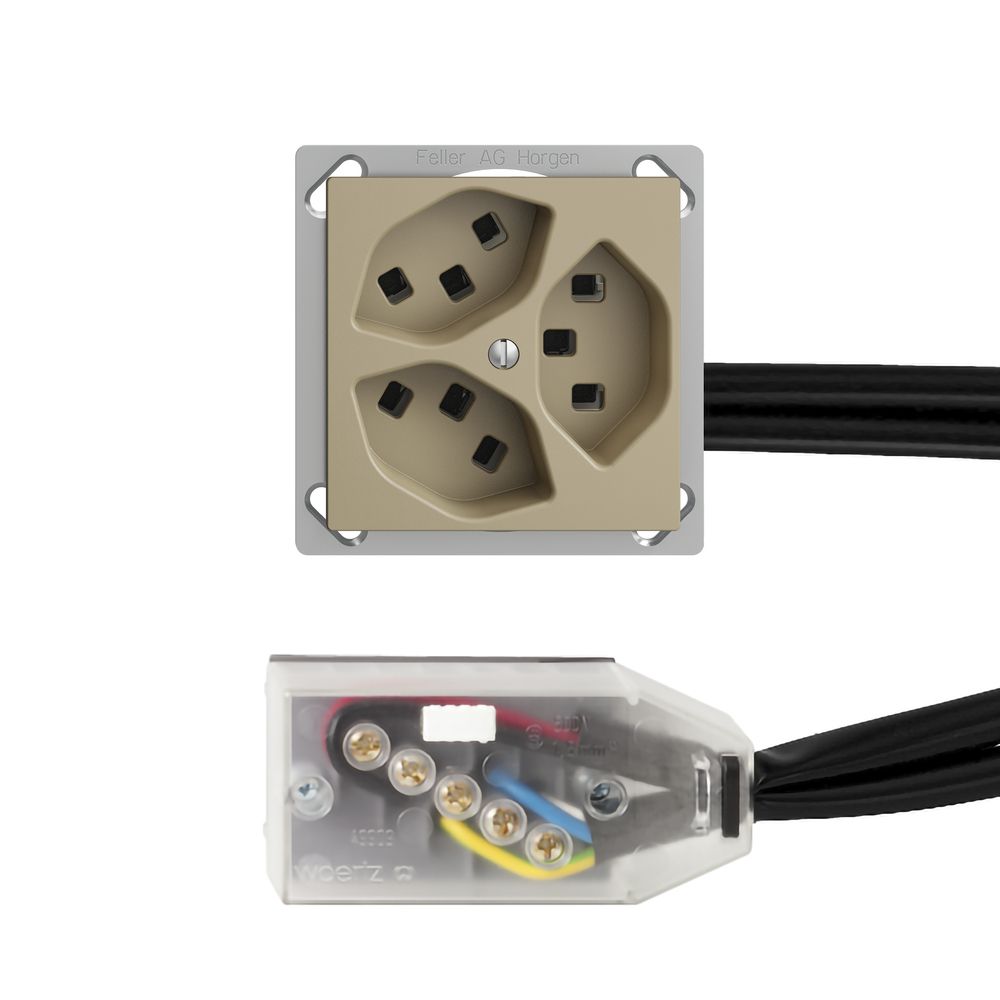 EB-Steckdose 3×T23 16A sand L2 EDIZIOdue für Technofil