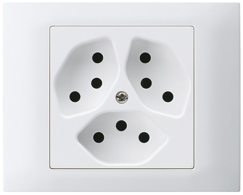 EB-Steckdose kallysto 3×T13 Bauart T mit EB-Dose G3 Abdeckrahmen steckbar weiss