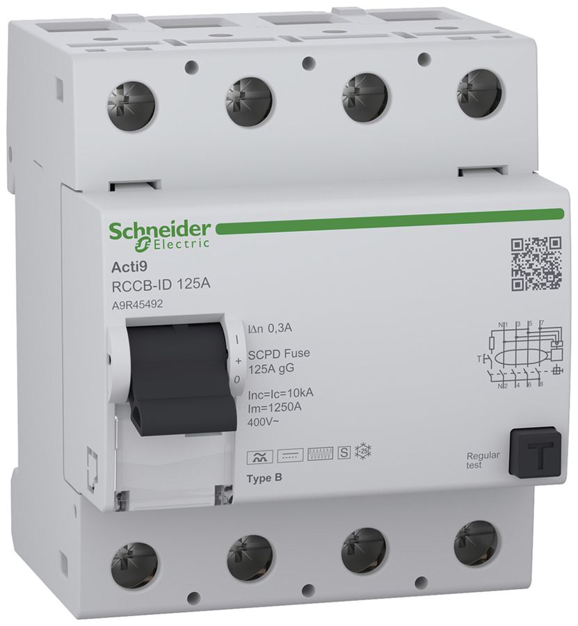 Interrupteur différentiel SE Acti9 RCCB-ID 4P 400V 0.3A B 125A 4UM sélectif