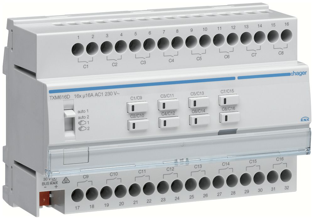 Module de sortie AMD KNX Hager easy 16A charge C 16×