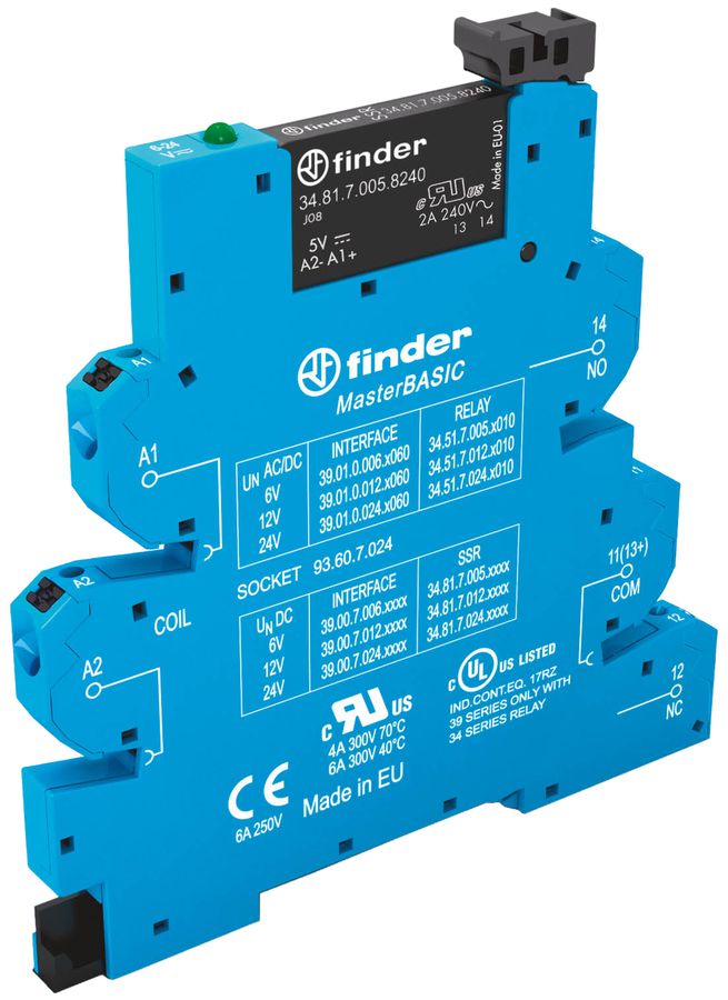 REG-Koppelrelais Finder MasterBASIC, 24VDC, 1S 6A, Push-In-Klemmen