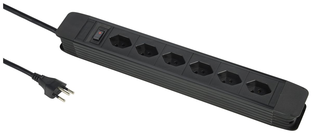 Prise multiple PRINCIPIO 6×type 13 horizontal câble 2m interrupteur noir