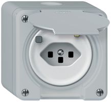 Prise FI AP robusto 1×T13 30mA 10A 250V 86×86mm IP21 gris