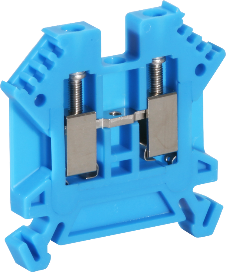 Borne de passage joignable Woertz 0.5…4mm² 32A 1000V vis 2×1 rail DIN 35mm bleu