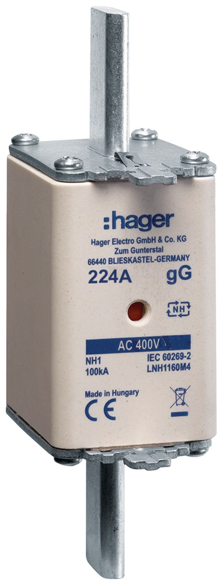 Fusible HPC Hager DIN1 400VAC 224A gG/gL avertisseur double antirouille