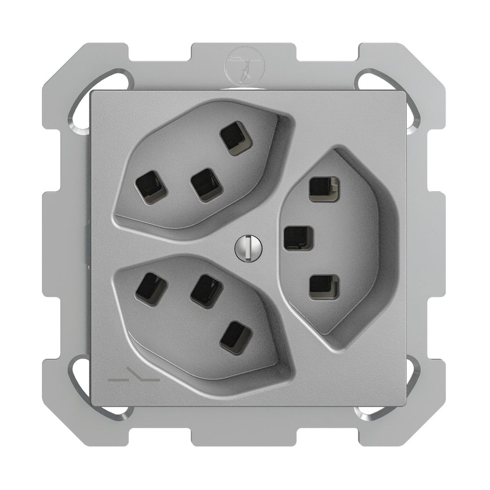 UP-Steckdose 3×T23 Feller EDIZIOdue FM, 1×getrennt, Steckklemmen, silver
