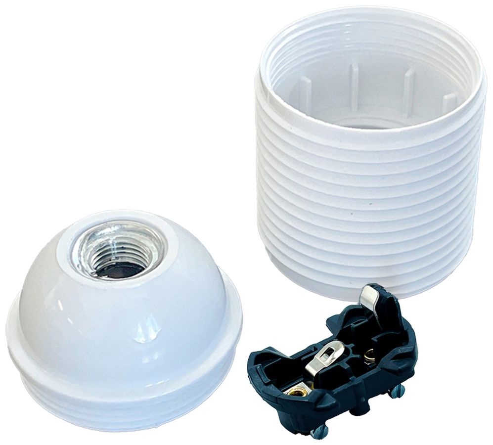 Fassung Elektrogros E27 M10×1 mit Aussengewinde ≤210°C Ø40×55mm weiss