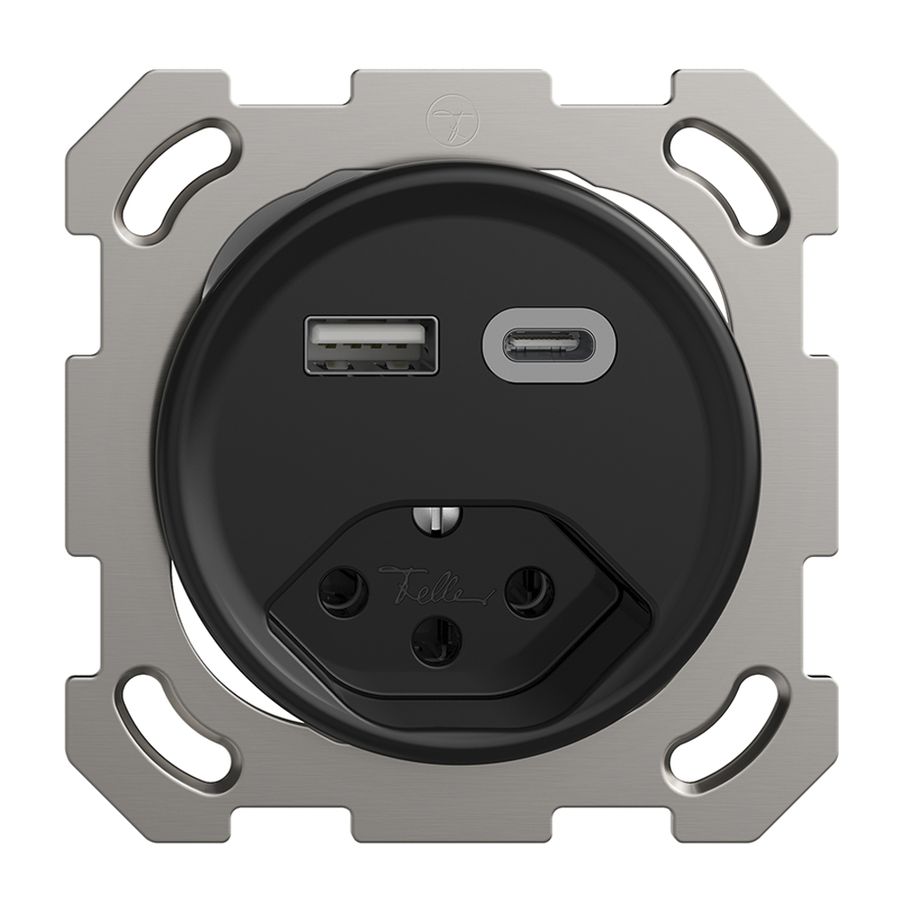 UP-Steckdose USB Typ A+C + Typ 13 Feller STANDARDdue QM 230V 3000mA schwarz