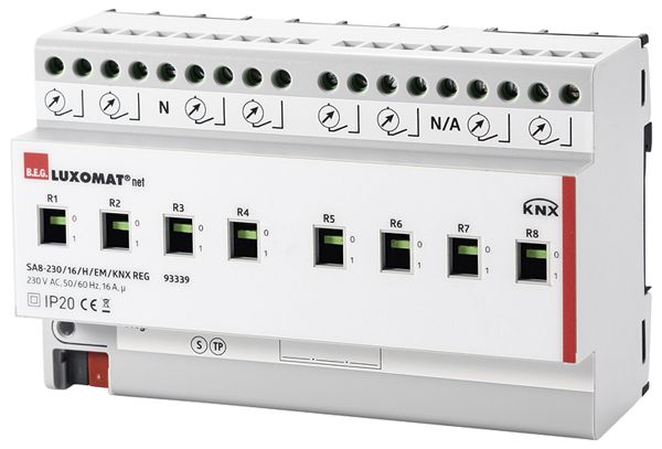 REG-Schaltaktor KNX Luxomat SA8-230/16/H/EM/KNX, 8-fach, 16A/230VAC