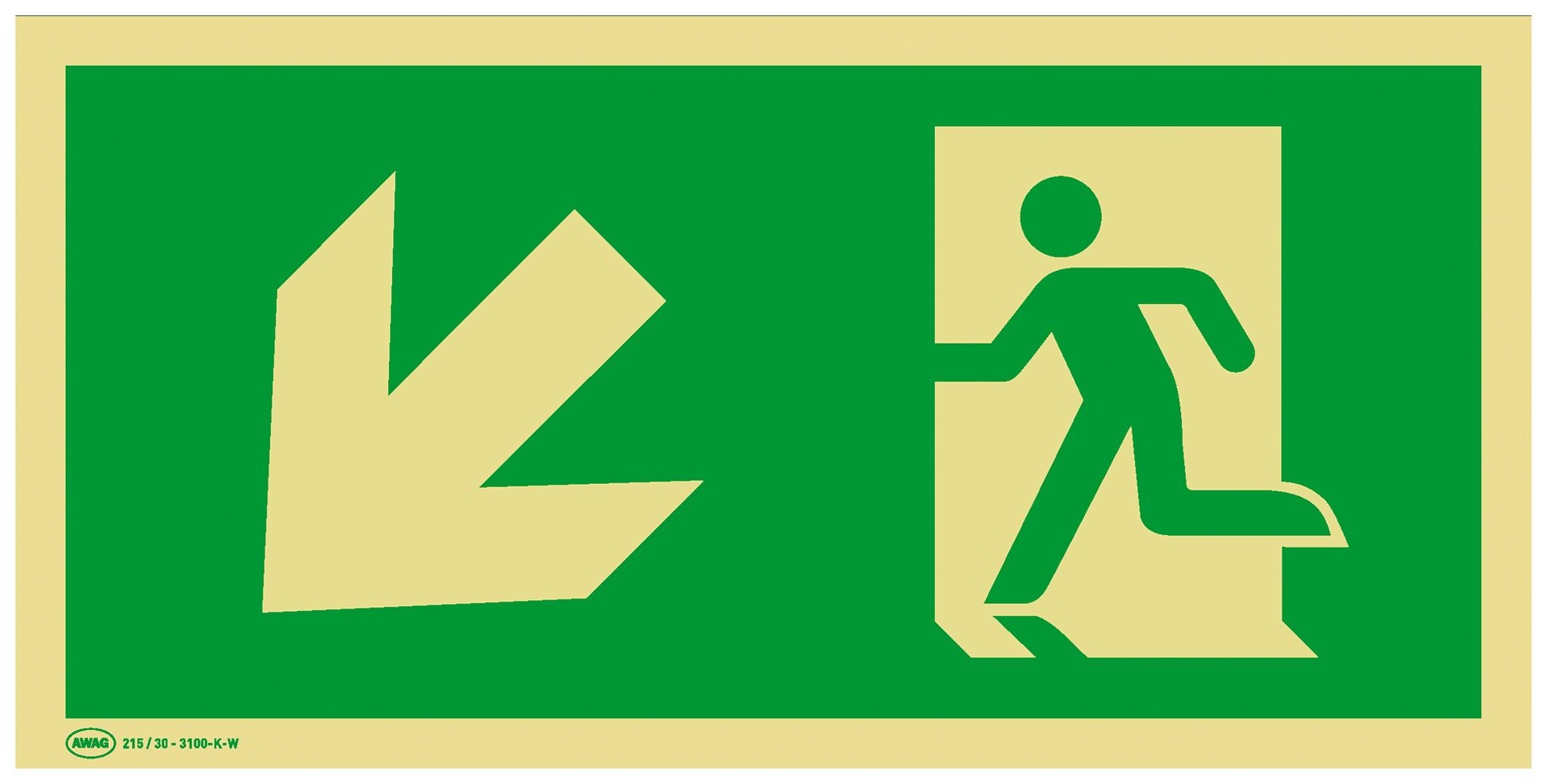 Rettungszeichenschild AWAG Pfeil nach links unten 300mm
