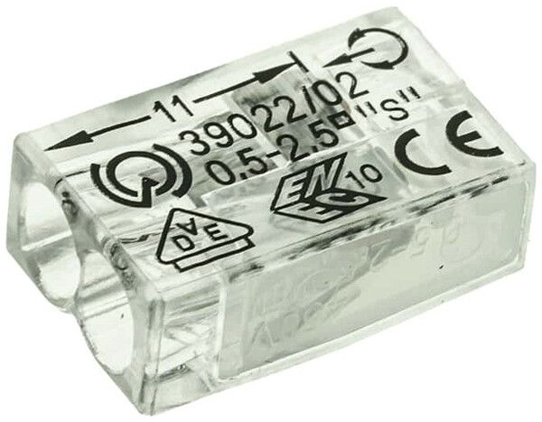 Borne de connexion Woertz 2P 0.5…2.5mm² blanc transparent