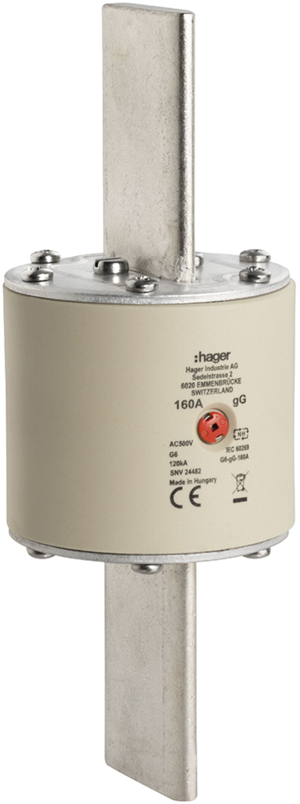 Fusible HPC Hager SEV G6S 500VAC 500A gG/gL avertisseur central inoxydable