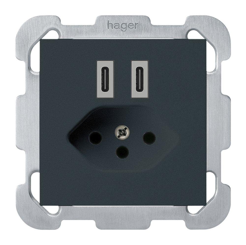 Prise de charge USB ENC Hager kallysto C-C 20W+T13 5V 77×77mm noir