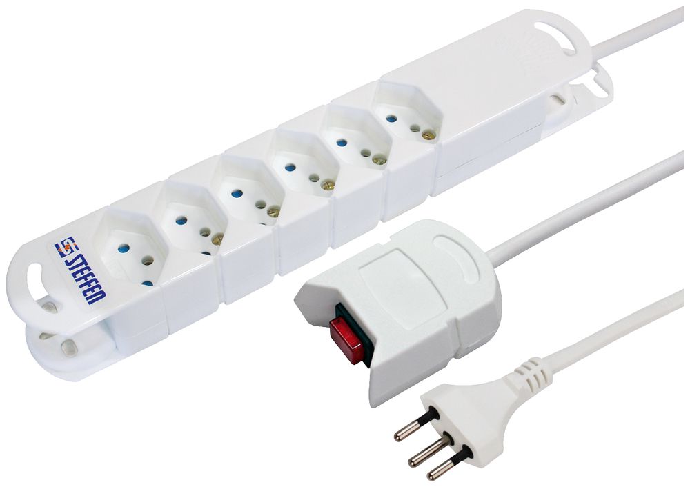Steckdosenleiste STEBA VARIABL 6×T13 3m mit Schaltmaus 2m weiss