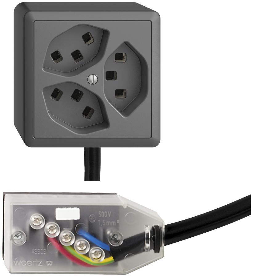 AP-Steckdose 3×T23 16A dunkelgrau L1 EDIZIOdue für Technofil