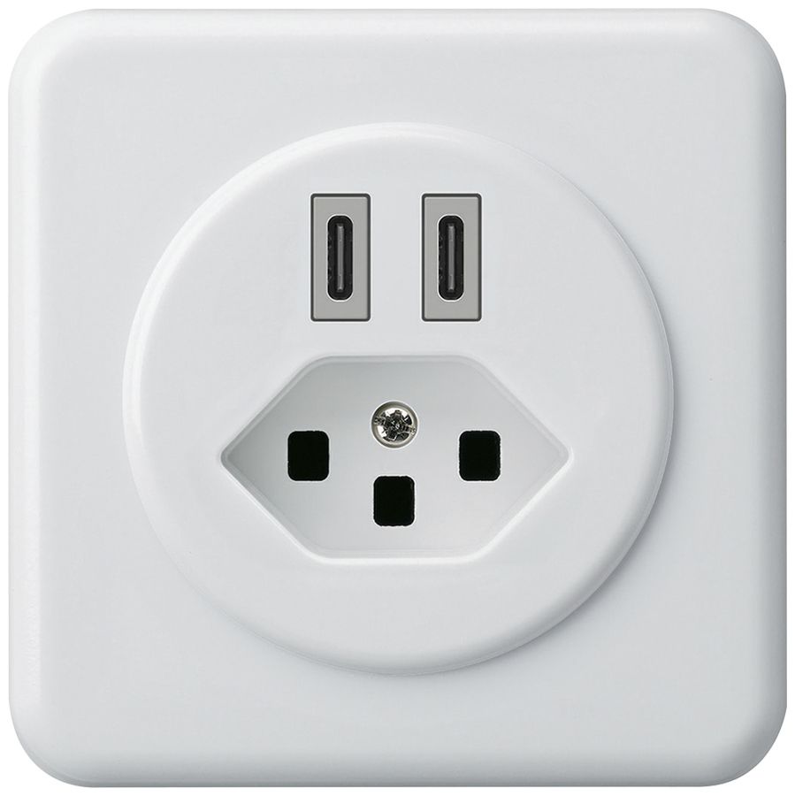 UP-USB-Ladesteckdose Hager basico C-C 20W+T23 5V 86×86mm weiss