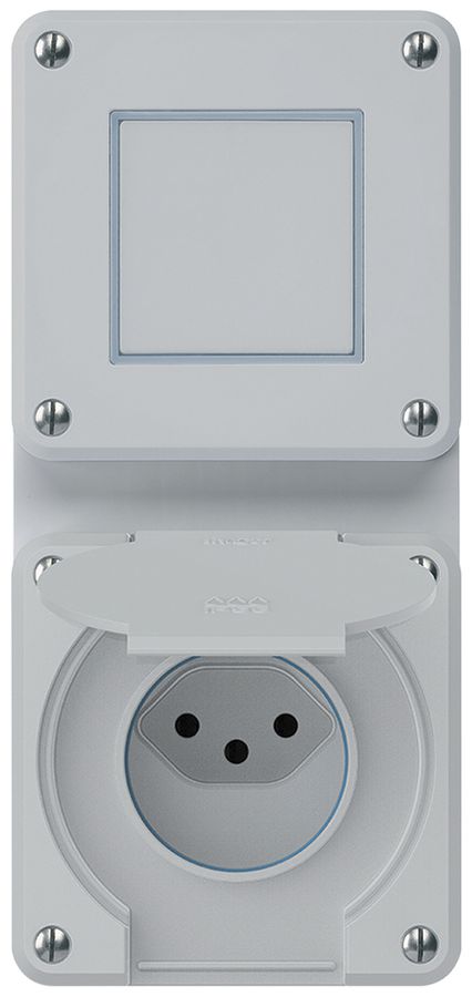 UP-Kombination robusto 2×1, Schalter Schema 3/Steckdose T13 IP55 grau