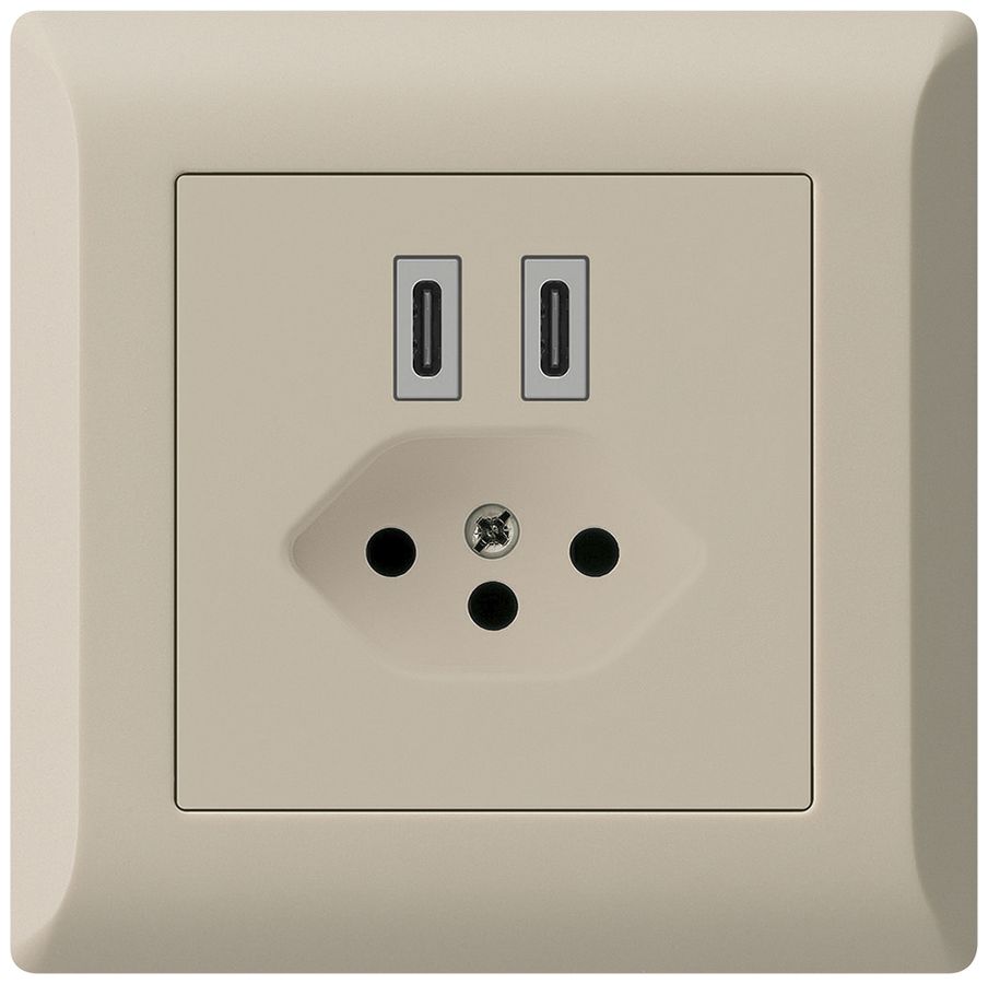 UP-USB-Ladesteckdose Hager kallysto.line C-C 20W+T13 5V 92×92mm beige