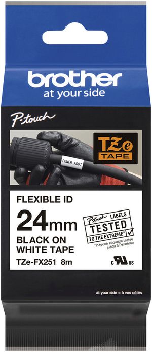 Schriftbandkassette Brother TZe-FX251 Flex 24mm×8m, weiss/schwarz