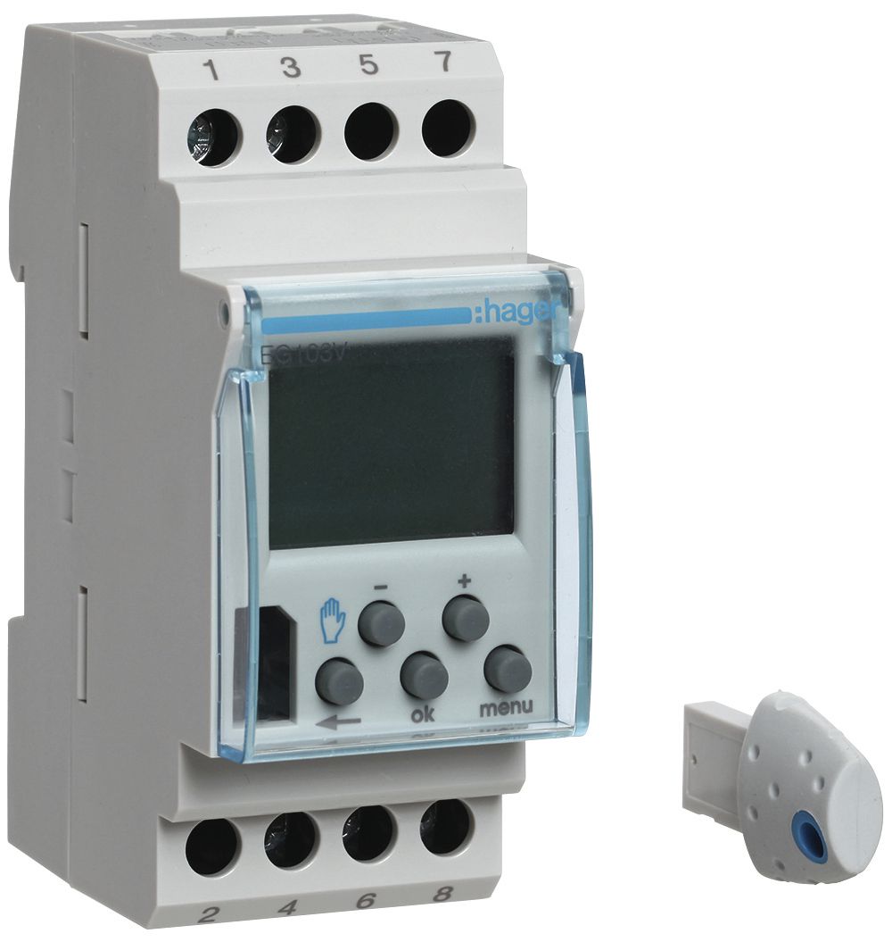 Schaltuhr Hager digital Woche Komfort 1 Kanal 1 Wechsler 16A 2 TE 12/24V AC/DC