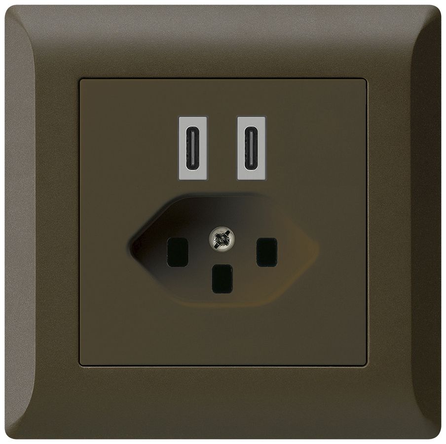 Prise de charge USB ENC Hager kallysto.line C-C 20W+T23 5V 92×92mm brun