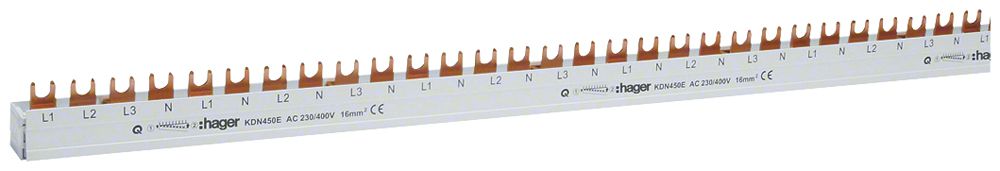 Gabel-Phasenschiene Hager 3P+N 16mm² für Einspeisung 3P+N, Abgänge 1P+N 58 Mod.
