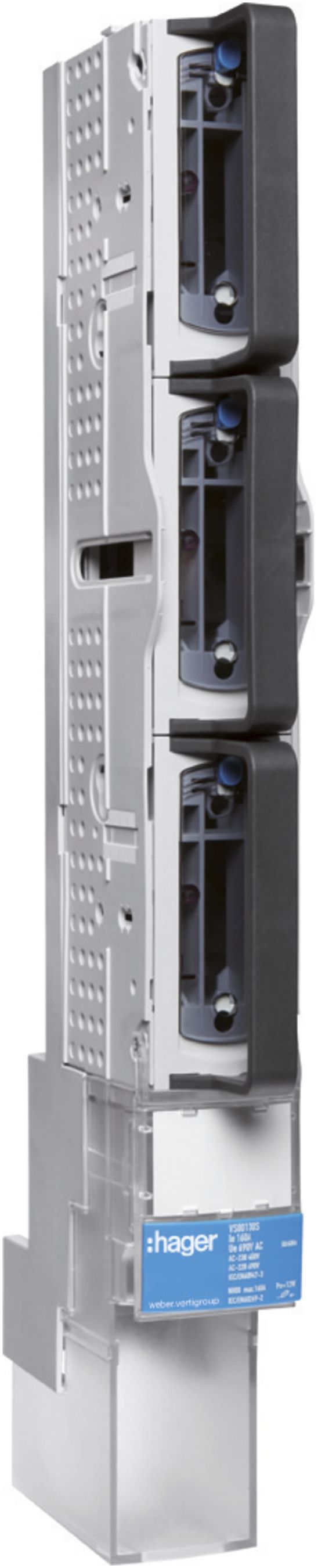 Réglette HPC weber.vertigroup 1P DIN00 160A rail/adaptateur 100mm borne
