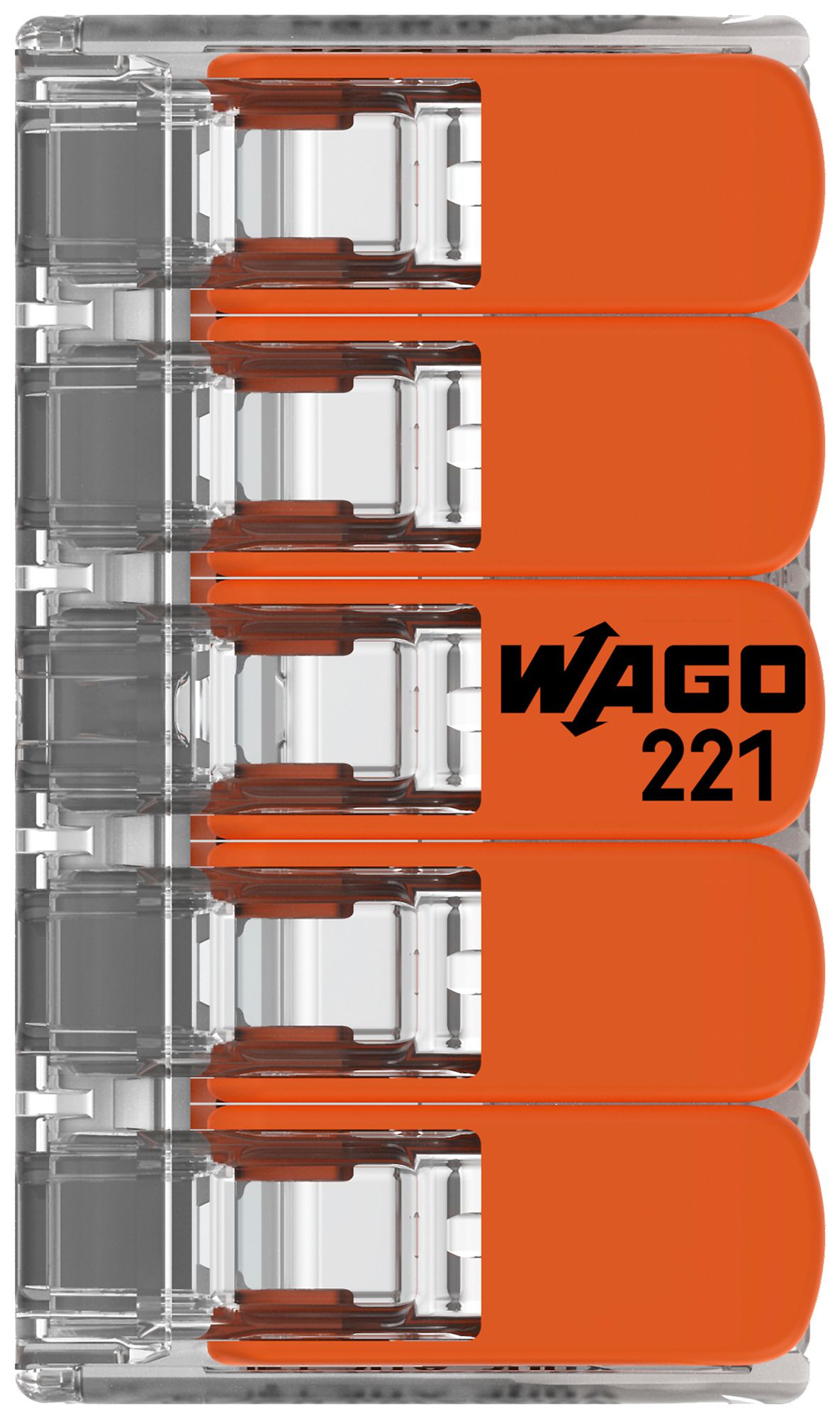 Verbindungsklemme WAGO 221 5×0.5…6mm² Hebel 32A 450V orange transparent