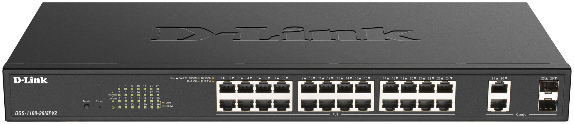 Switch D-Link DGS-1100-26MPV2/E, 26-Port smart managed Layer2 Gigabit PoE+