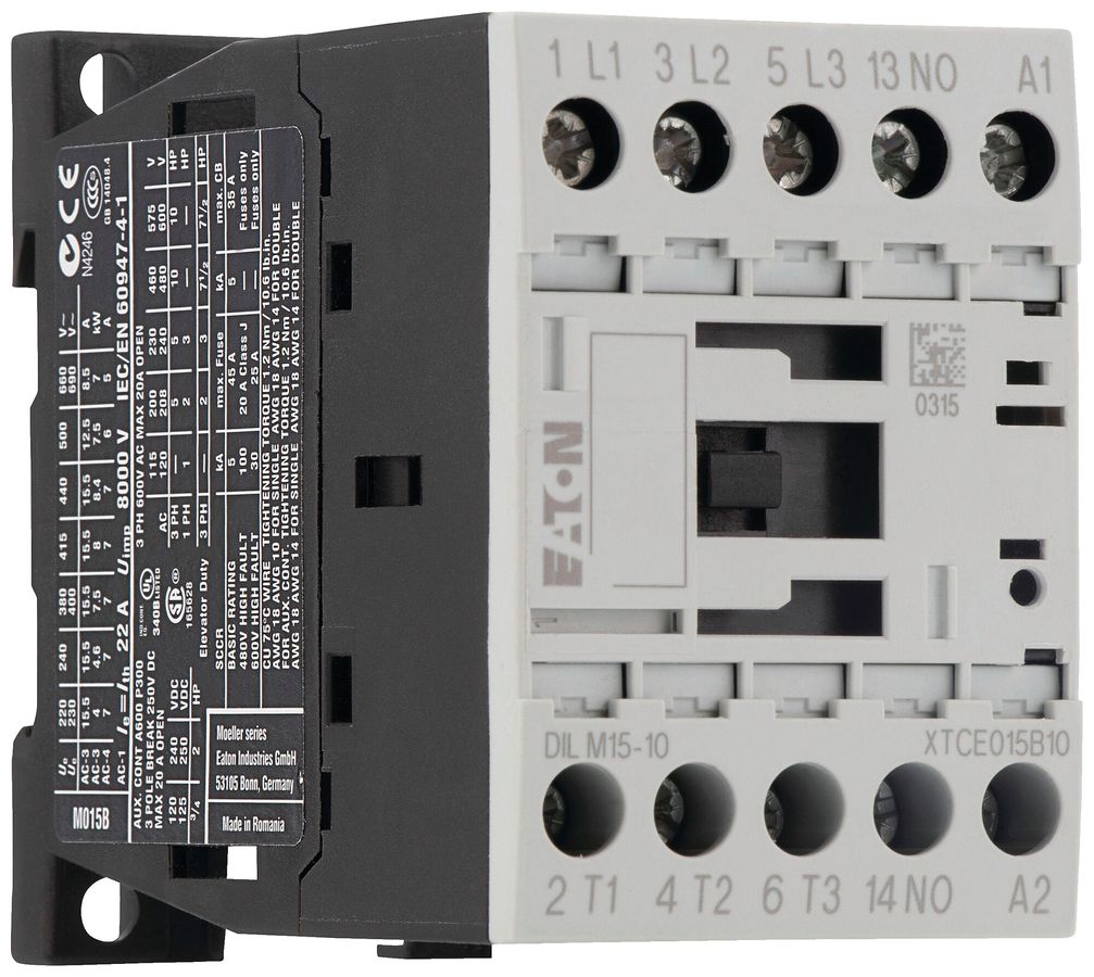 Contacteur de puissance Eaton DILM15-10 220V AC 3NO 22A 15.5A 7.5kW 3kW 24…690V