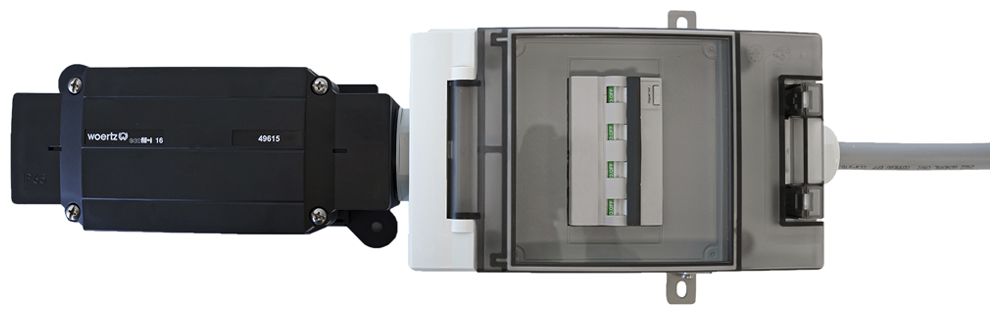 Boîte de dérivation Woertz pour câble plat 49615+49617+FIALSC32-Hager+3M IP65