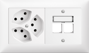UP-Kombination Edue 1x2 ws, 3xT13 + Montageset S-One f.2xRJ45 gerade