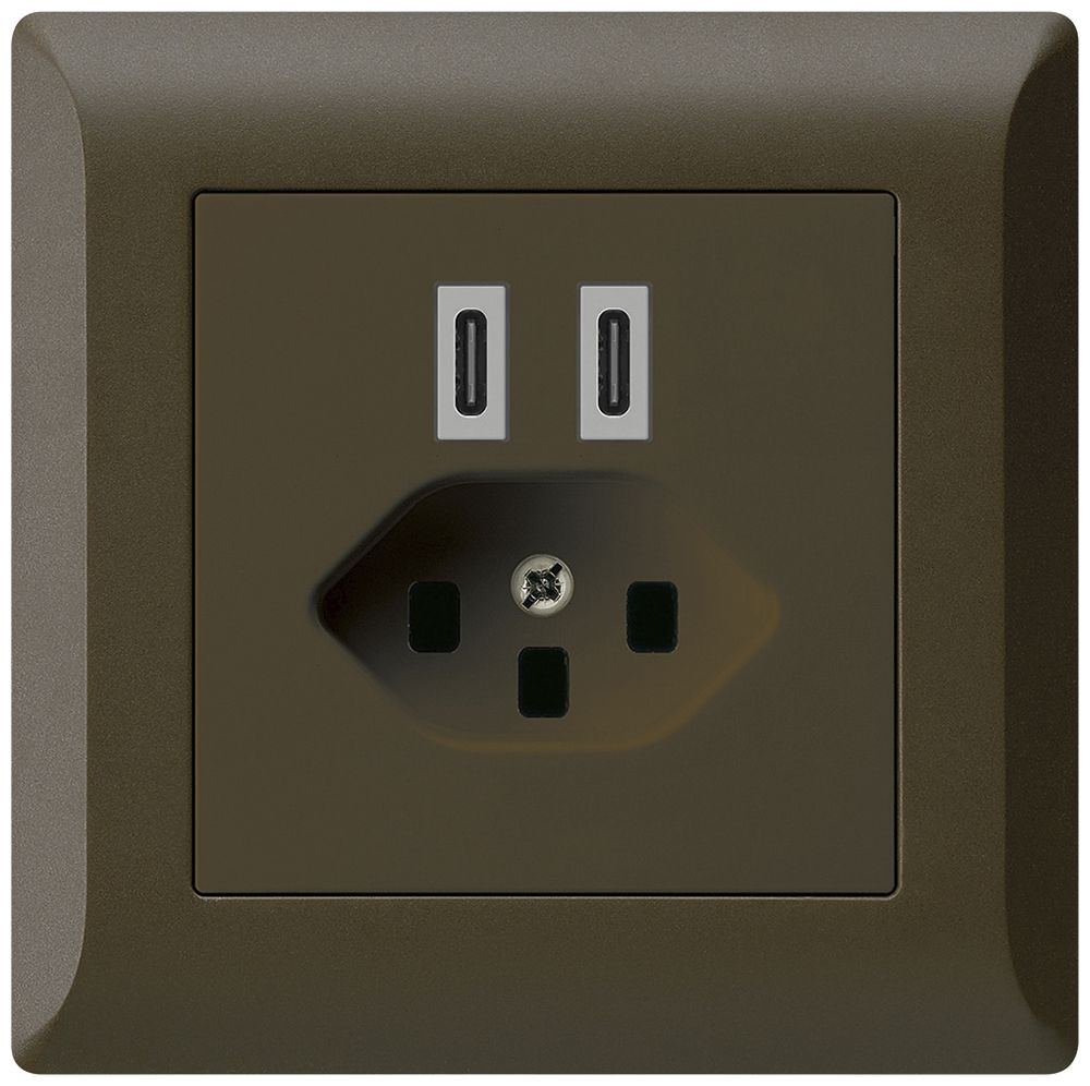 Prise de charge USB ENC Hager kallysto.line C-C 20W+T23 5V 92×92mm brun